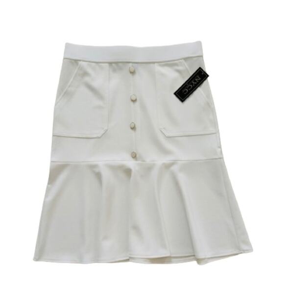 NYCC Ivory Pockets Enamel Buttons Flounce Hem Trumpet Skirt Size Medium NEW - Picture 12 of 12